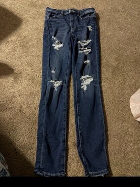 American Eagle Outfitters Dark Blue Distressed Skinny Jeans